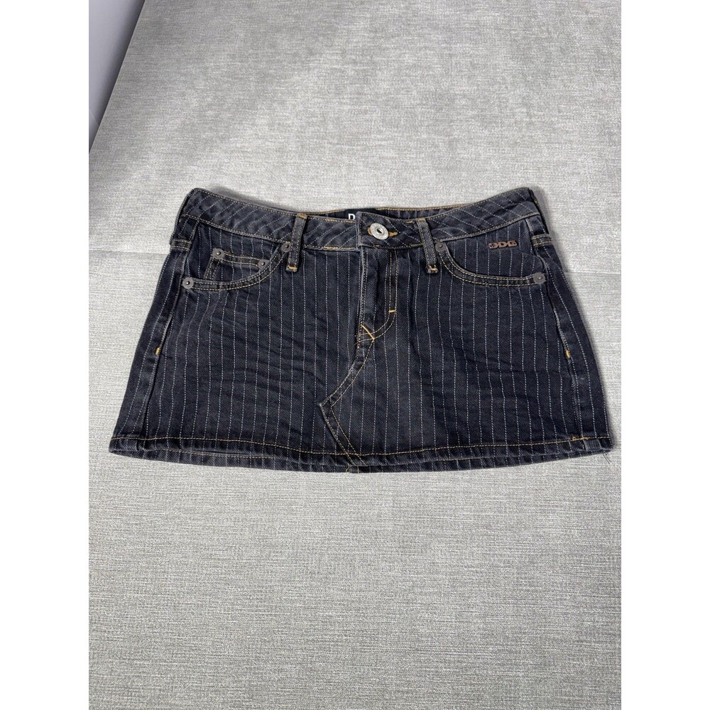 BDG Urban Outfitters Pinstripe Denim Micro Mini Skirt XS Y2K Low Rise Dark Wash